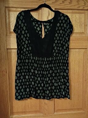 Women's Black Tunic with Teal Geometric Print